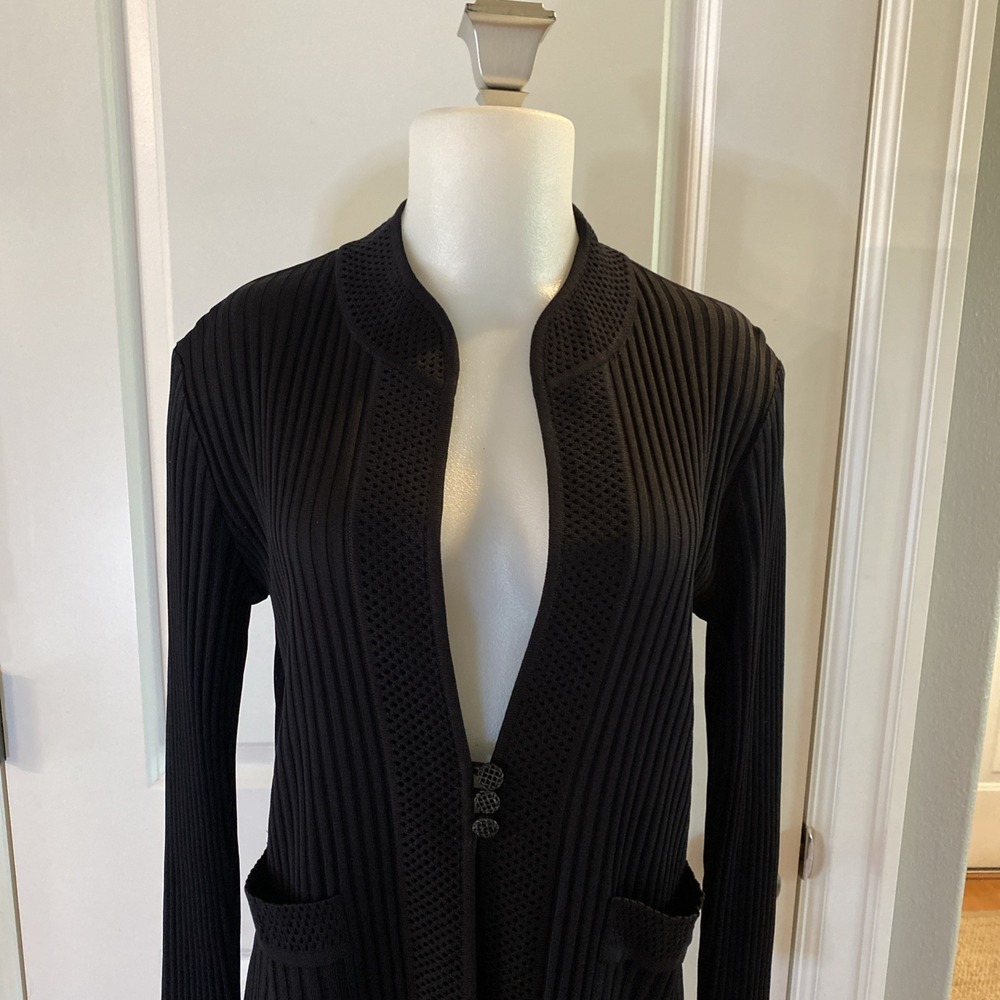 Exclusively Misook Womens Duster Knit‎ Cardigan Long Line Sweater Black- Size XS - Picture 3 of 11